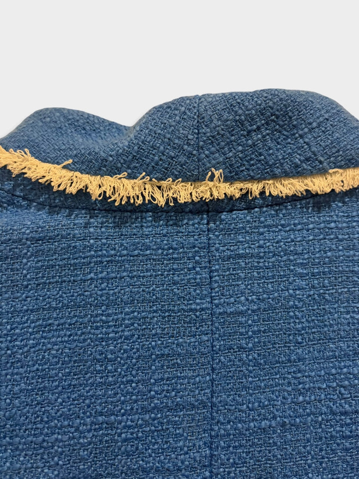 Susan Graver Royal Blue Tweed Blazer Jacket Size 4 Gold Buttons Quiet Luxury