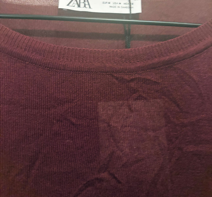Zara Burgundy Lightweight Knit Sweater Top Size M NWT Quiet Luxury Workwear