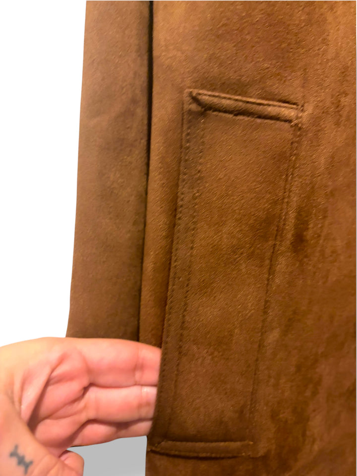 BCBGMAXAZRIA Brown Faux Suede Long Coat Size Large Quiet Luxury NWT