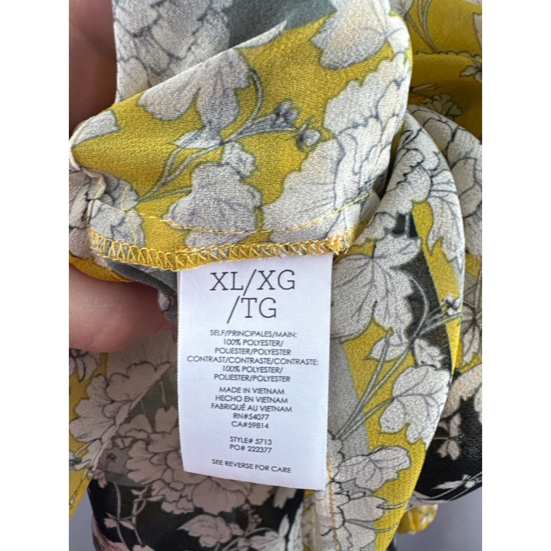 Women’s Cabi XL Yellow Long Sleeve Blouse w/ White & Black Florals
