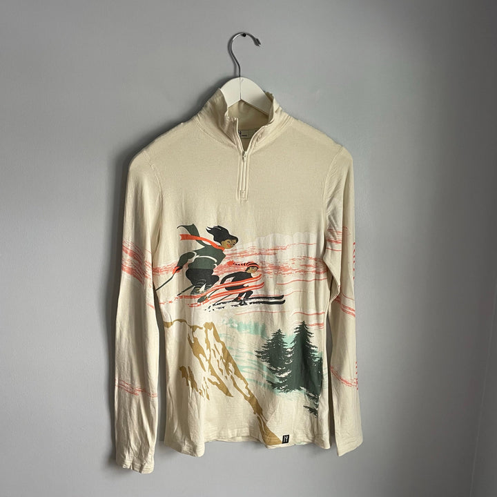 Neve Ski Quarterzip Jumper Base Layer Top Silk Wool Blend For Women Beige sz S