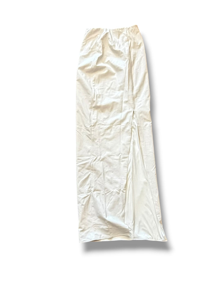 Naked Wardrobe White Faux Leather Maxi Skirt Size M NWT High Slit Pleather