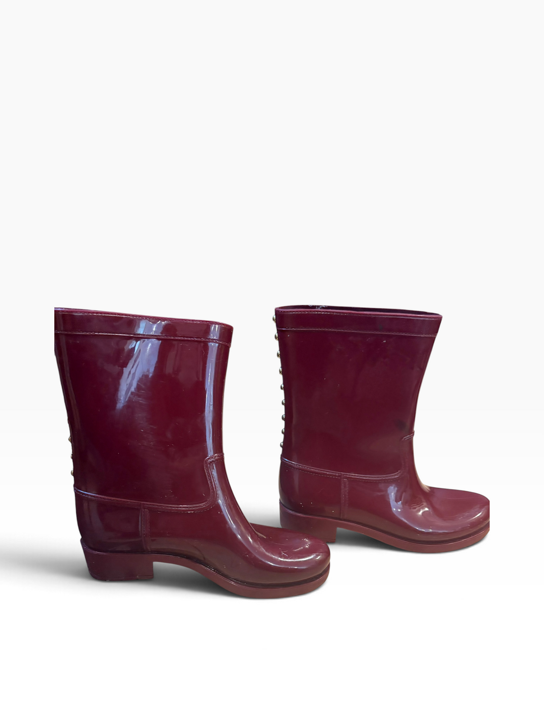 ALDO Burgundy Rain Boots Size 9 Studded Mid Calf Rubber Wellies Moto Punk