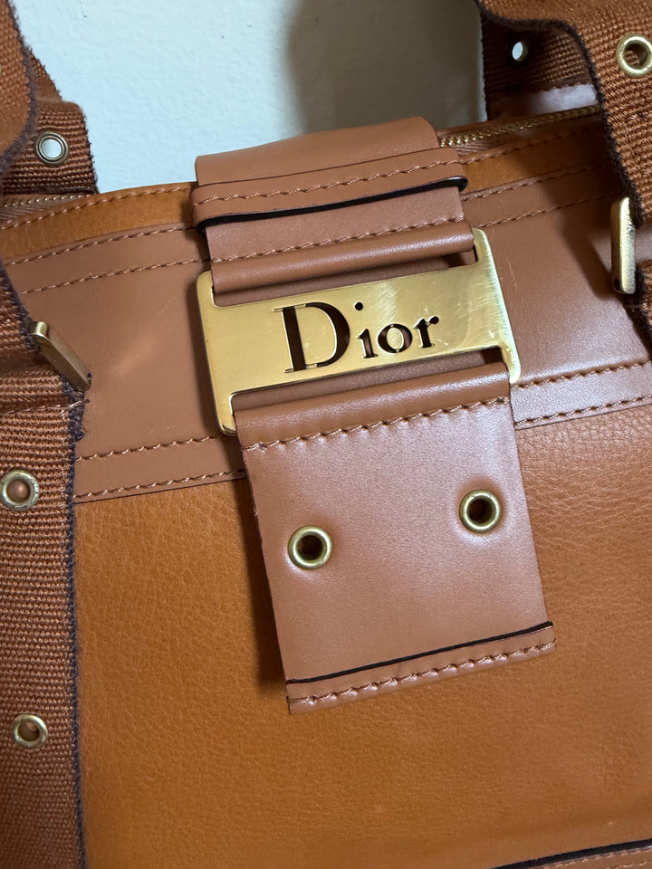 Vintage Christian Dior Street Chic Brown Leather Grommet Tote John Galliano