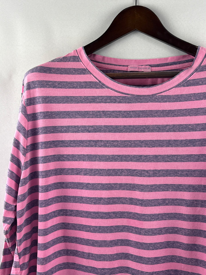 Women’s Fresh Produce Size 2X Pink &amp; Gray Striped Long Sleeve Shirt