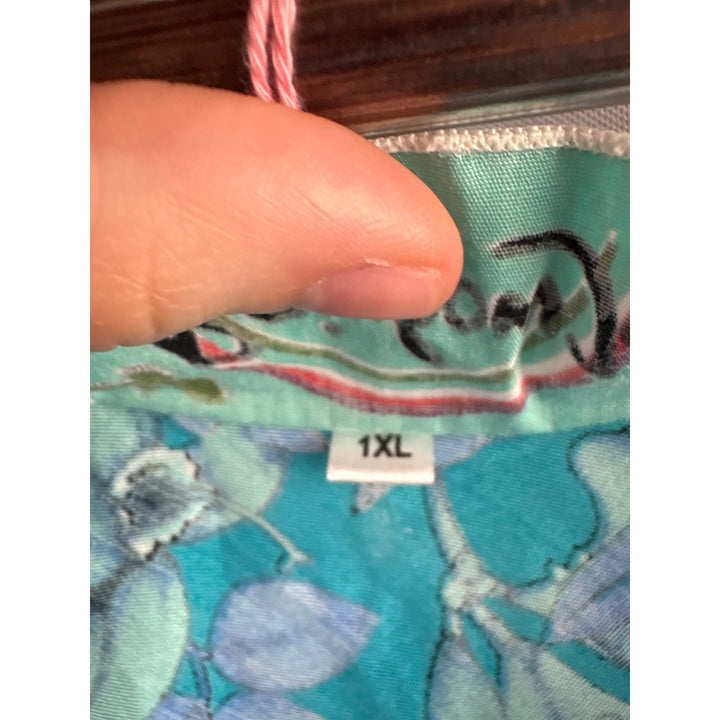 Women’s Rainbow Jo 1XL Blue Floral Short Sleeve Blouse