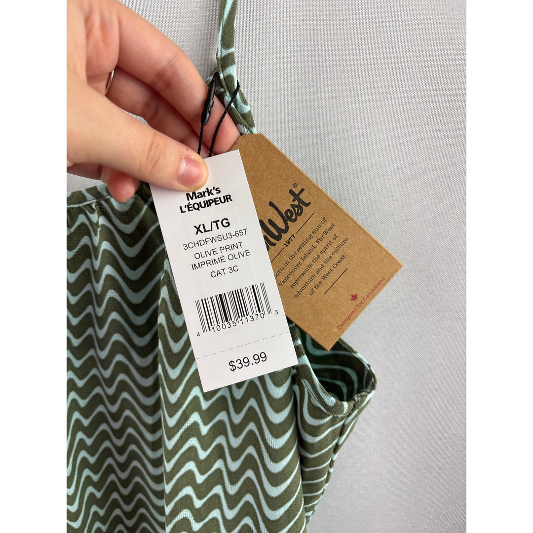 Women’s Far West XL Green & Blue Squiggle Patterned Sleeveless Blouse
