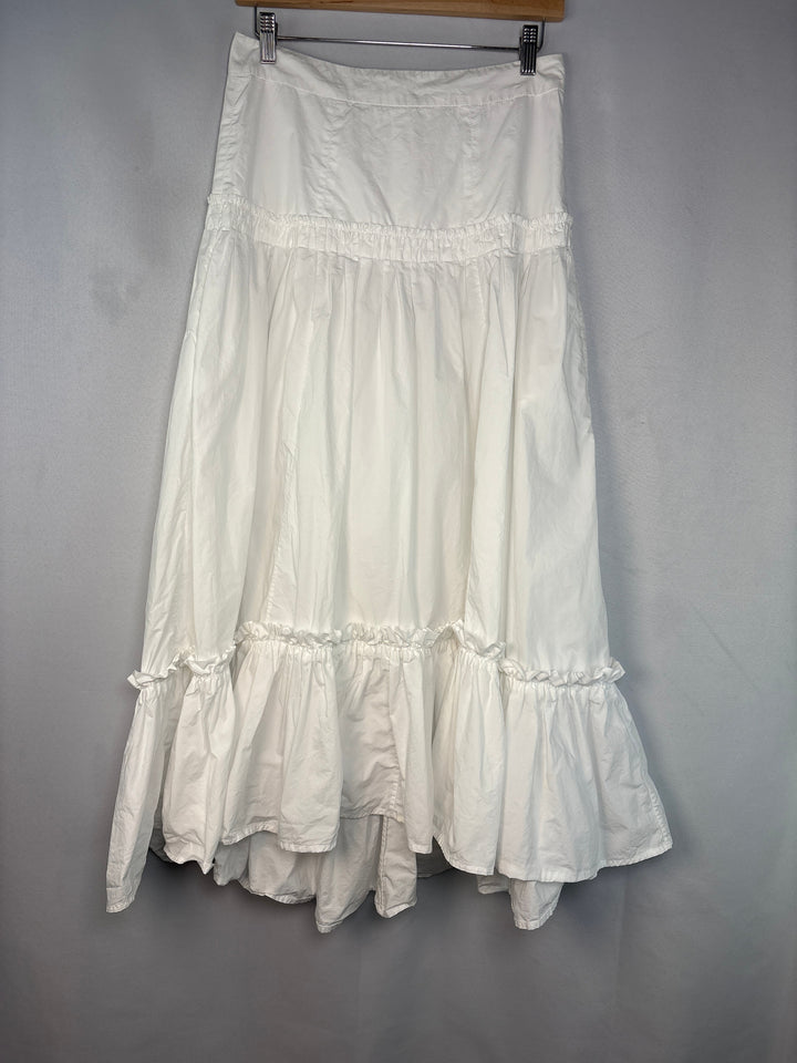 Casual White Tiered Maxi Skirt For Women With Two Front Pockets