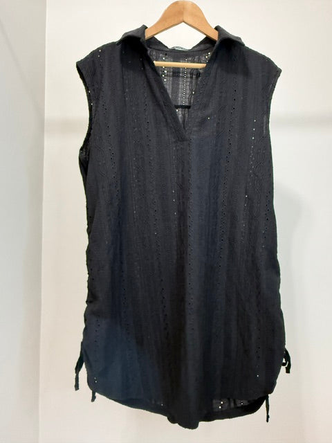 ChicMe Black Eyelet Ruched Swim Cover Up Dress SzXL