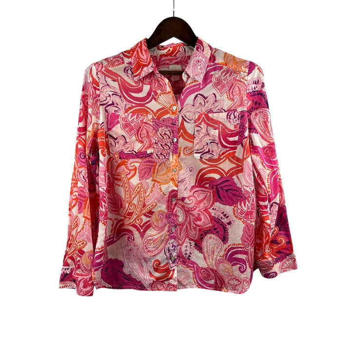 Women’s Chico’s Size 1 Multicolor Paisley Button Up Shirt