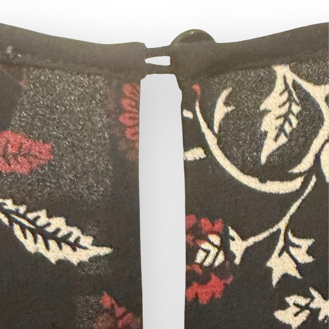 Michael Kors Black Burgundy Floral Maxi Dress S Fringe Tie Dark Academia