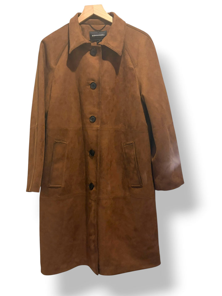 BCBGMAXAZRIA Brown Faux Suede Long Coat Size Large Quiet Luxury NWT