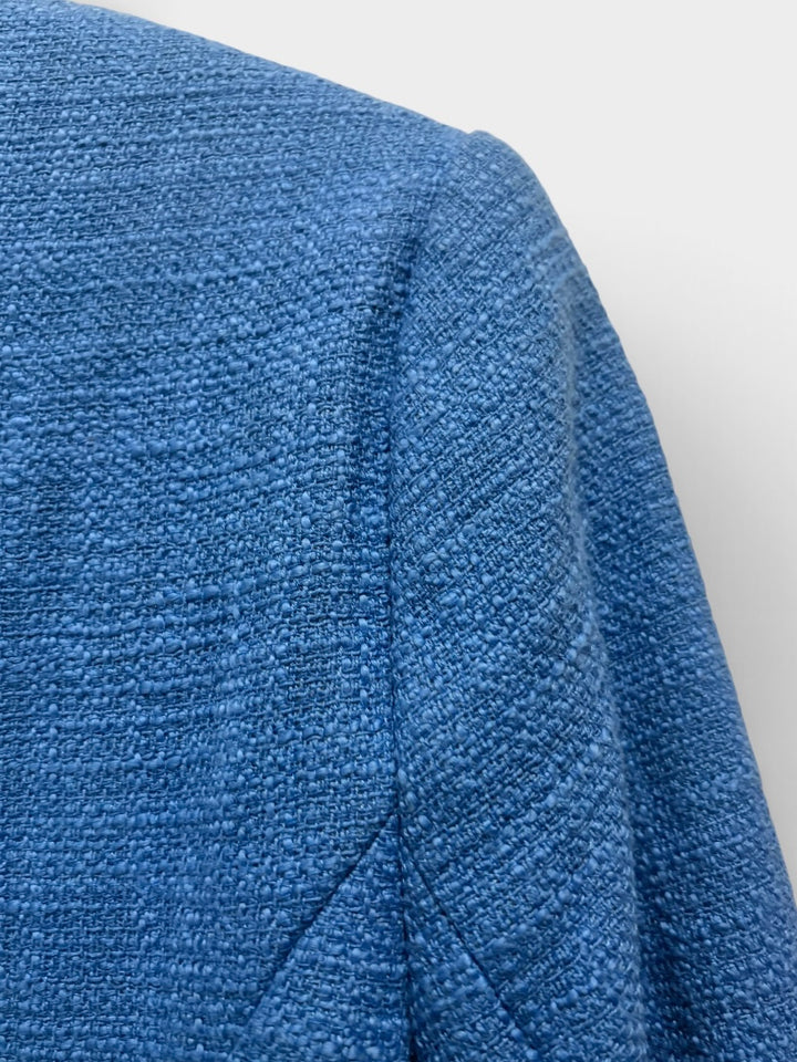 Susan Graver Royal Blue Tweed Blazer Jacket Size 4 Gold Buttons Quiet Luxury