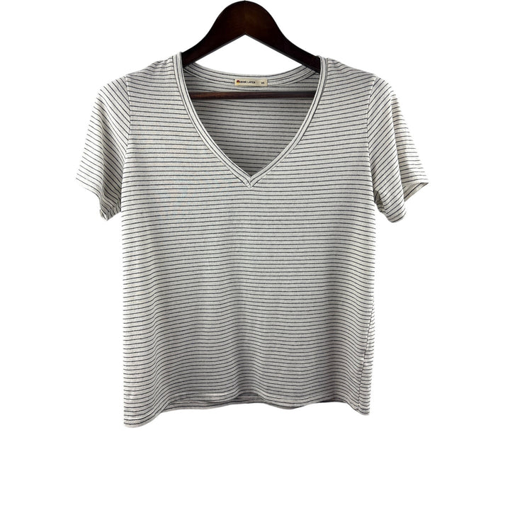 Women’s Marine Layer XS White w/ Black Striped V-Neck T-Shirt