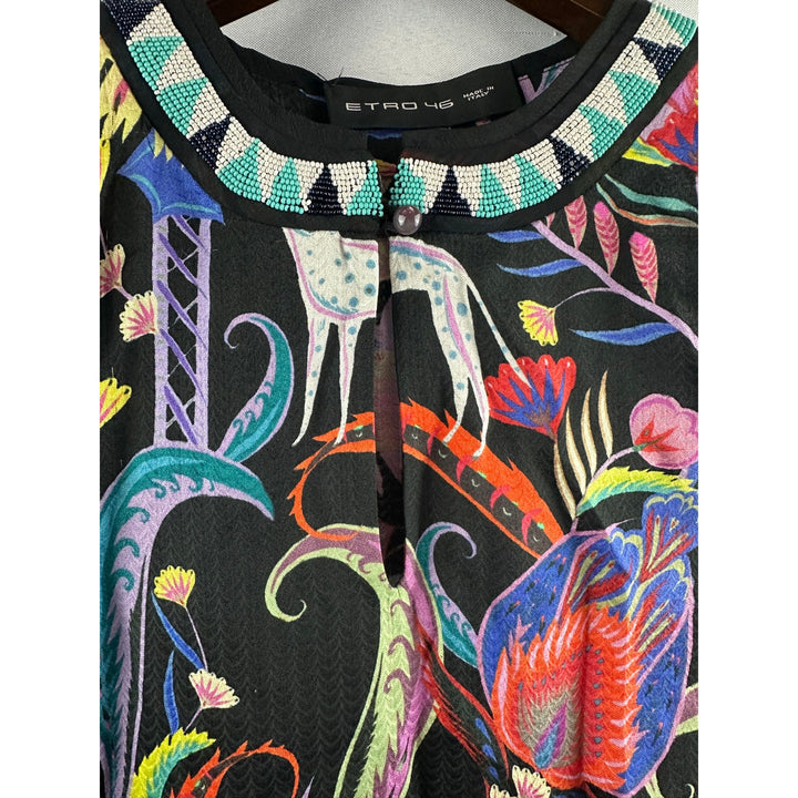 Women’s Etro Cold Shoulder Dress Black Floral and Animal Print Size L