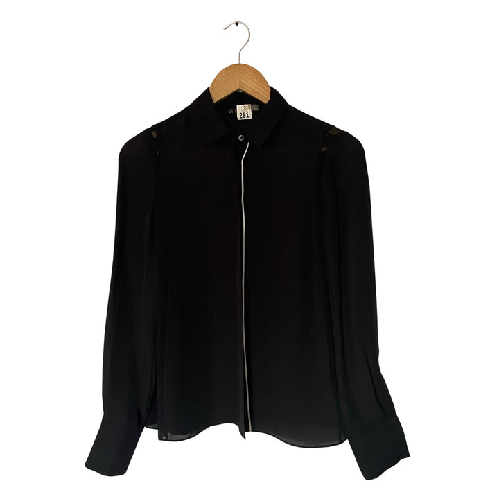 Alice + Olivia Black Button Down Shirt 100% Silk Minimalist Quiet Luxury Preppy XS