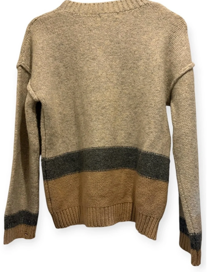 Moonbeam Wool Blend Colorblock Distressed Knit Sweater Boho Medium