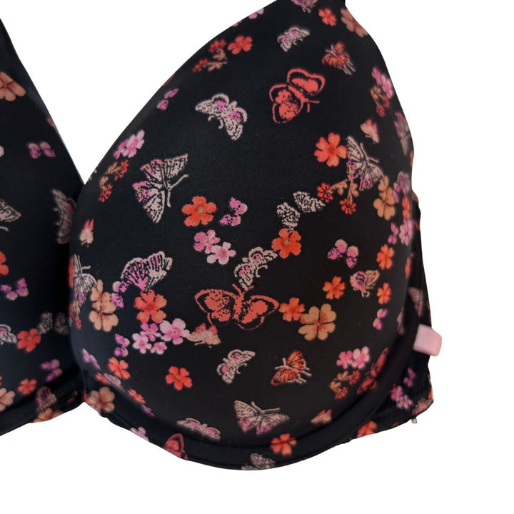 Victorias Secret 32DD Black Floral Pushup Plunge Bra Underwire