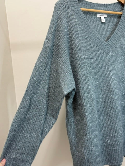 Nine West Metallic Sage V Neck Sweater SzXL