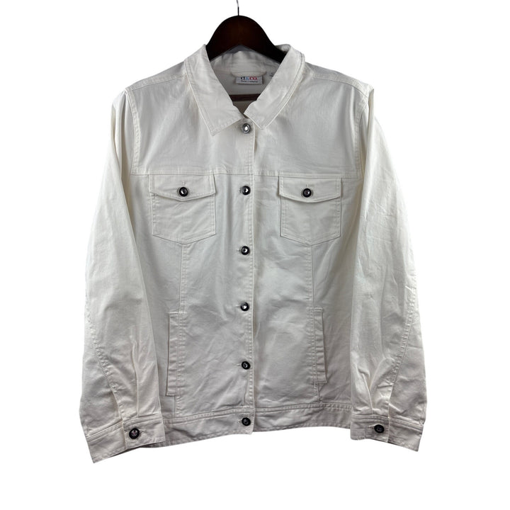 Women’s d&co. XL White Jean Jacket w/ Bejeweled Buttons