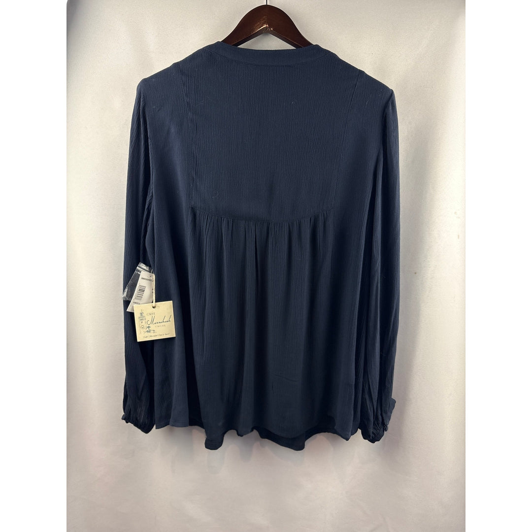 Women’s Caffé Marrakesh Navy Blue Embroidered Long Sleeve Blouse