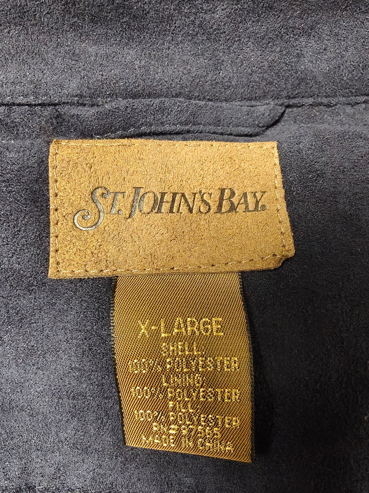 Mens St Johns Bay Faux Suede Shirt Jacket Navy Blue XL Quilted Lining