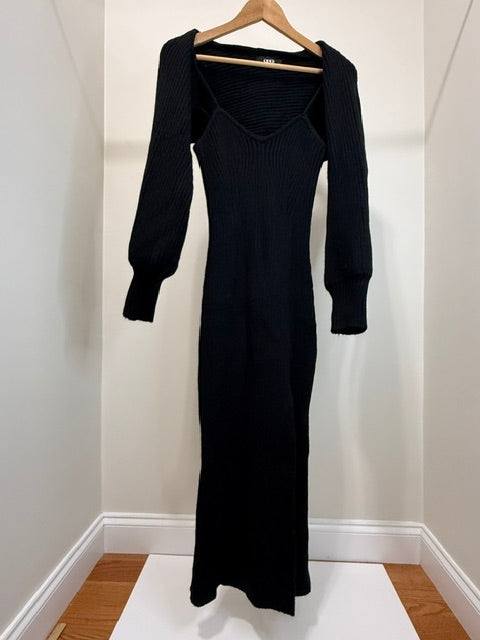 Cider 2 Piece Ribbed Knit Midi Dress Set With Shrug Black XL