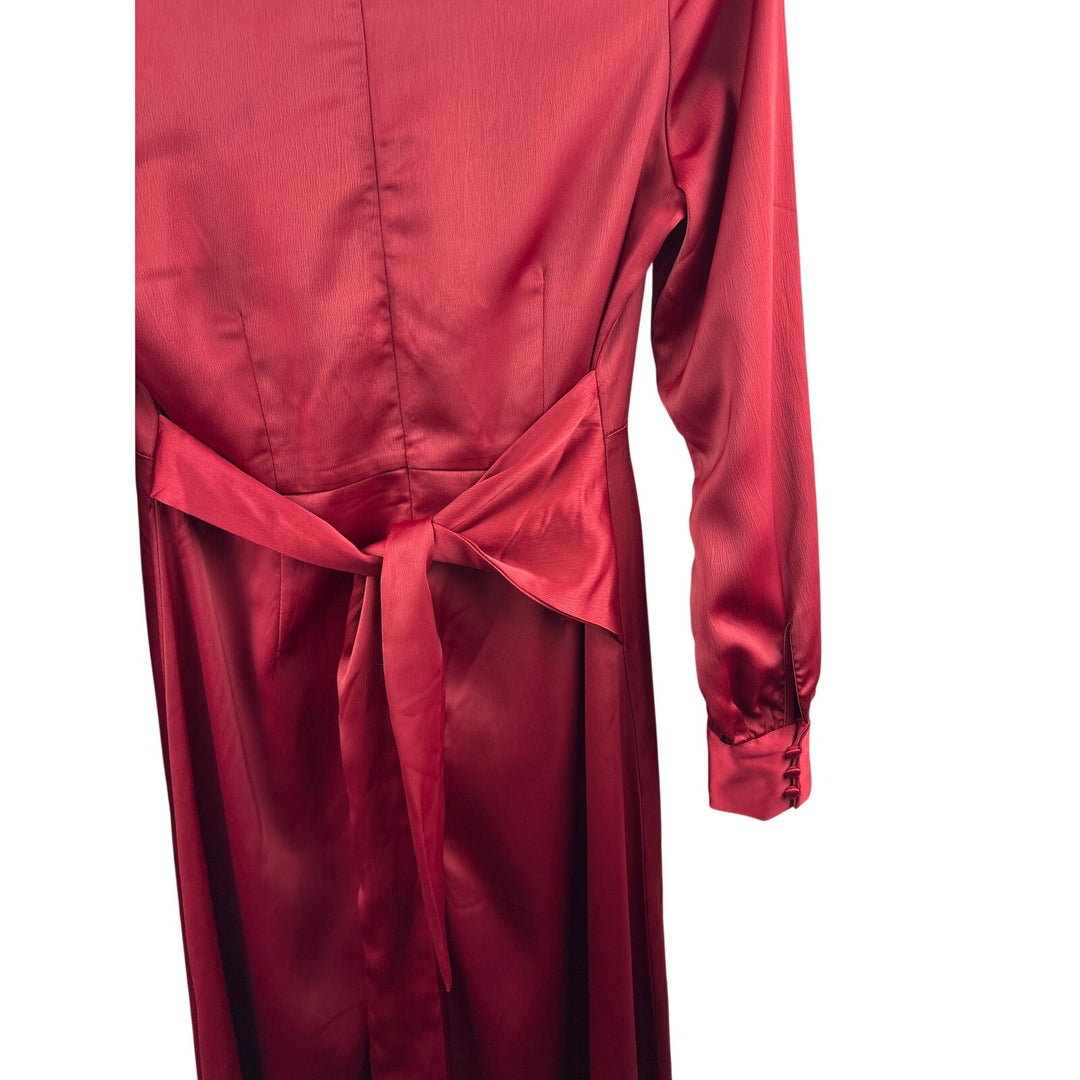 Women’s Nasty Gal Size 6 Ruby Red Satin Long Sleeve Maxi Dress