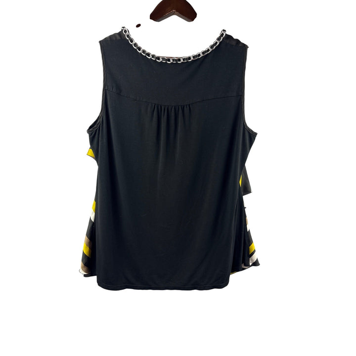 Women’s Alfani Size 1X Black, Brown, Yellow & White Sleeveless Blouse