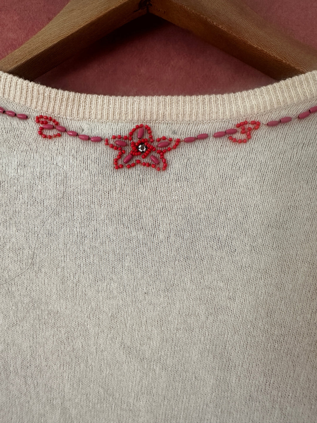 Lucky Brand Ivory Floral Embroidered Beaded Wool Cardigan Sweater