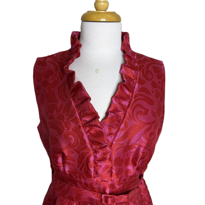 Eliza J Pink & Red Brocade Ruffled Sheath Dress w/ Belt, Party Dress, Size 12