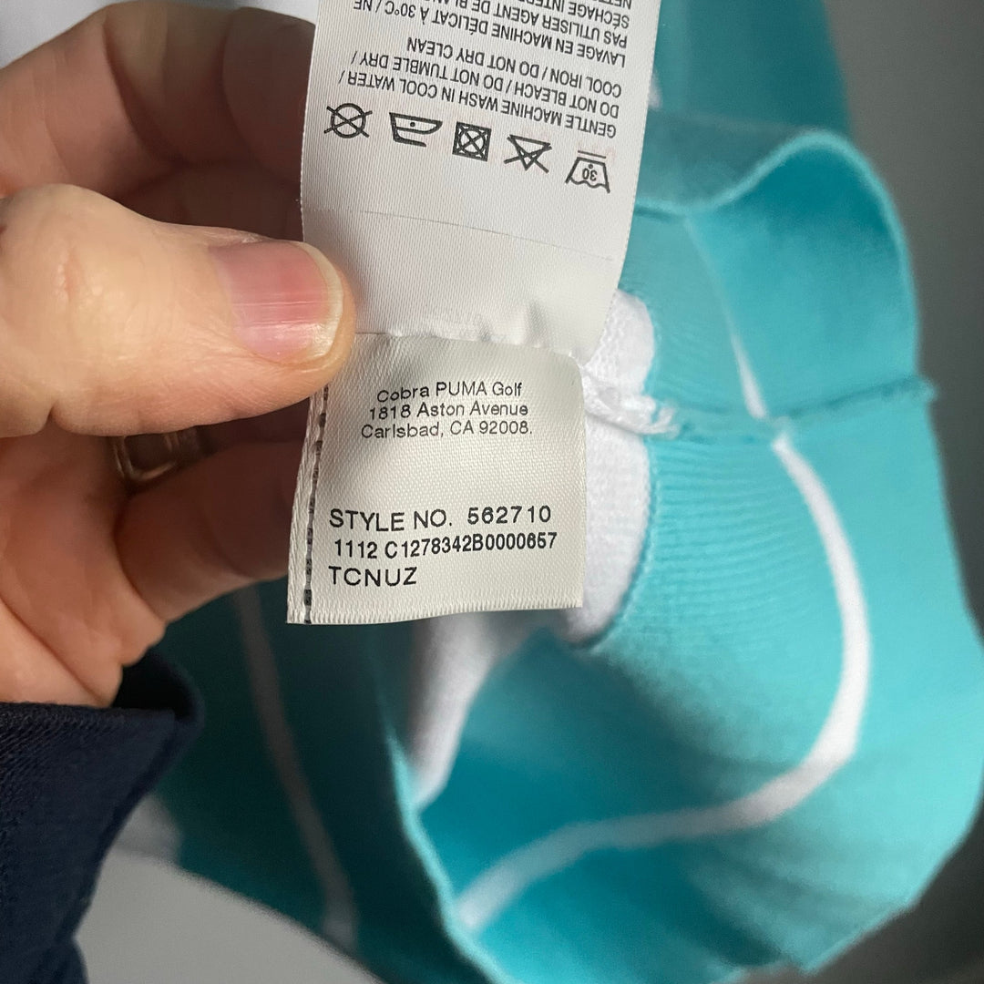 Puma White and Aqua Knit Athletic Golf Baseball Raglan Sweater Top size Medium