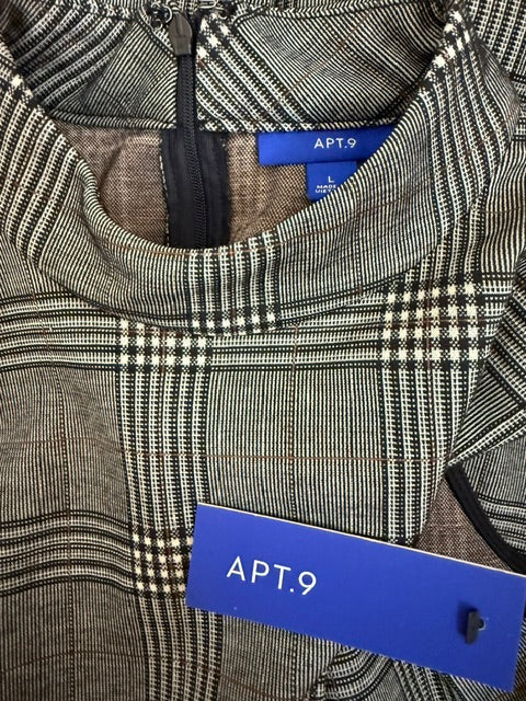Apt. 9 Plaid Mock Neck Sheath Dress Black Brown NWT SzL
