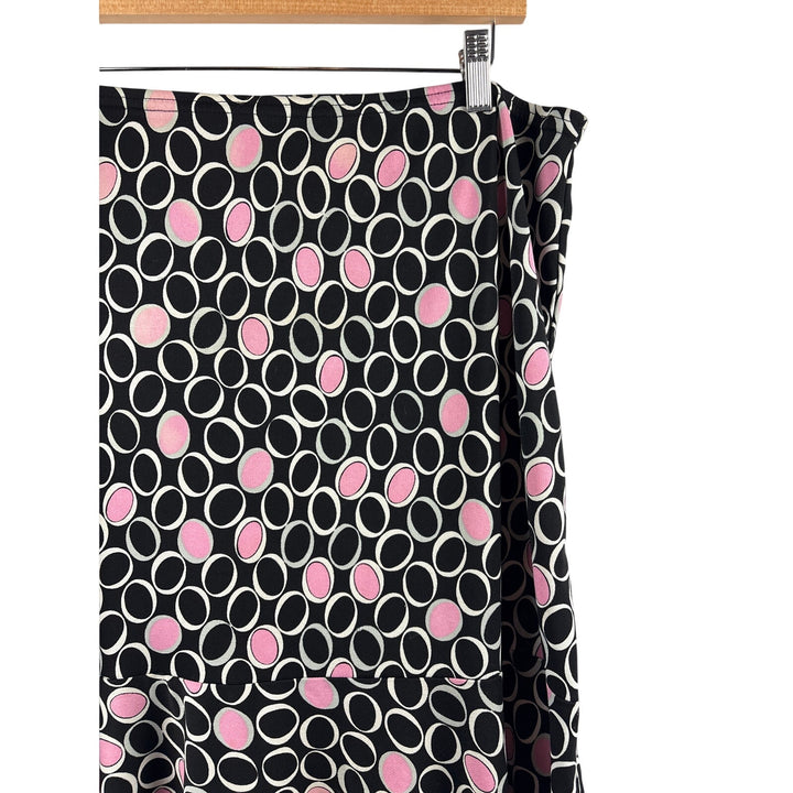 Women’s Versailles Large Black Mid Rise Skirt w/ White & Pink Dot Pattern