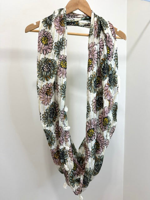 LOFT Floral Metallic Tassel Infinity Scarf NWT