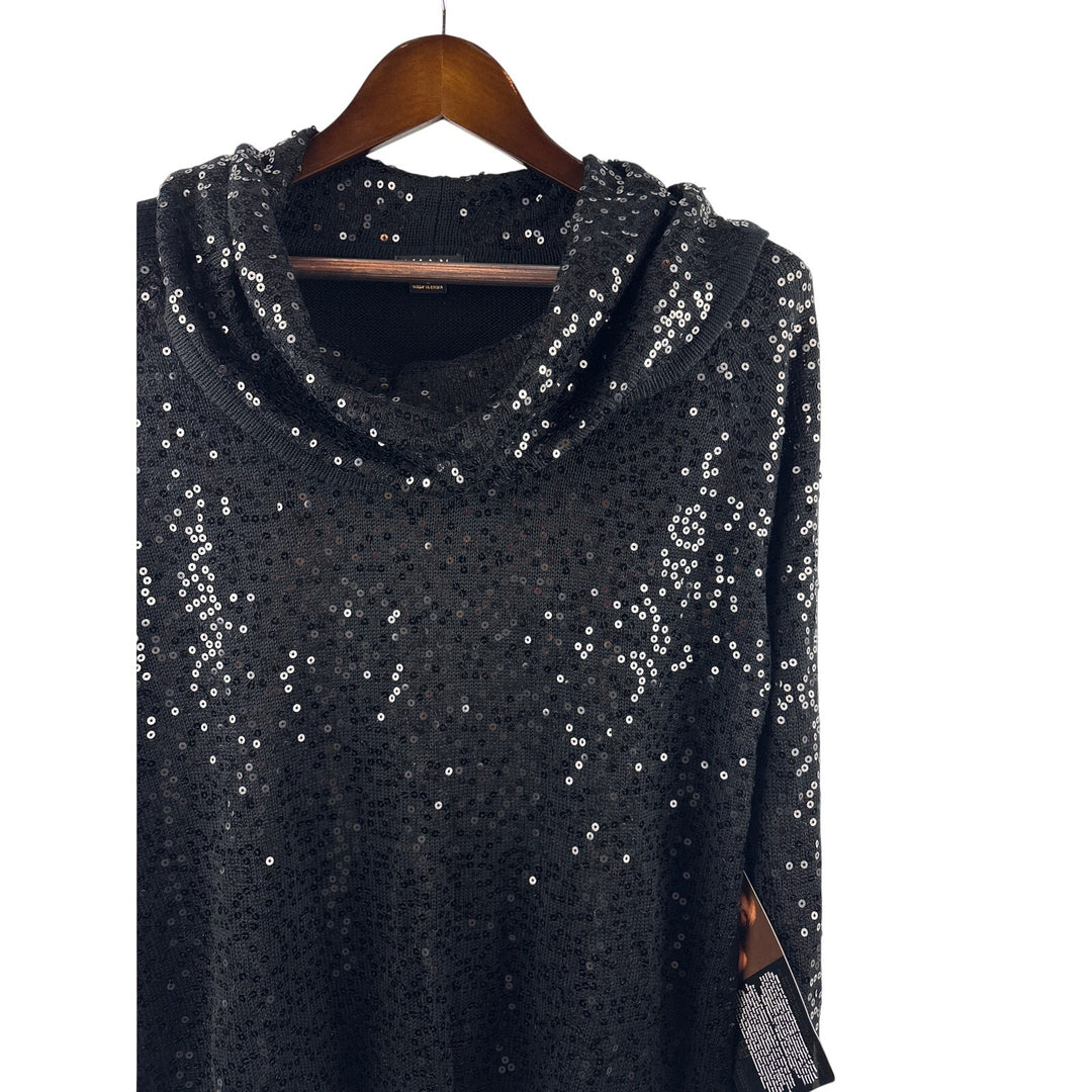 Women’s Iman Large Black Sequin Cowelneck Sweater