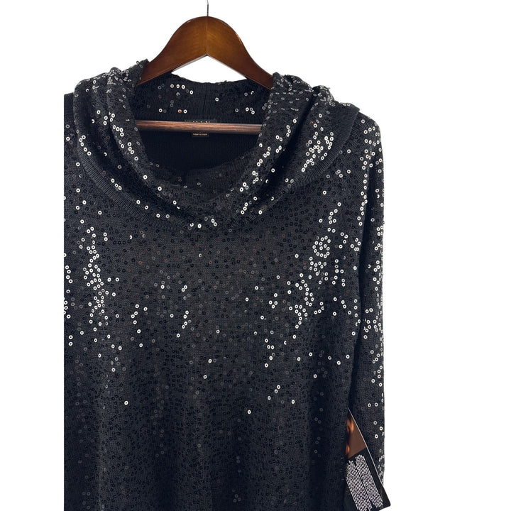 Women’s Iman Large Black Sequin Cowelneck Sweater
