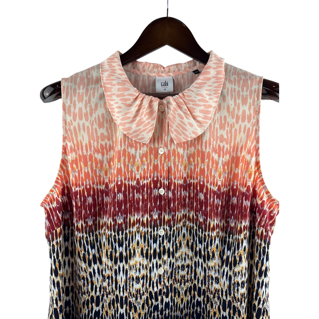 Women’s Cabi XL Multicolored Patterned Sleeveless Button Up Blouse