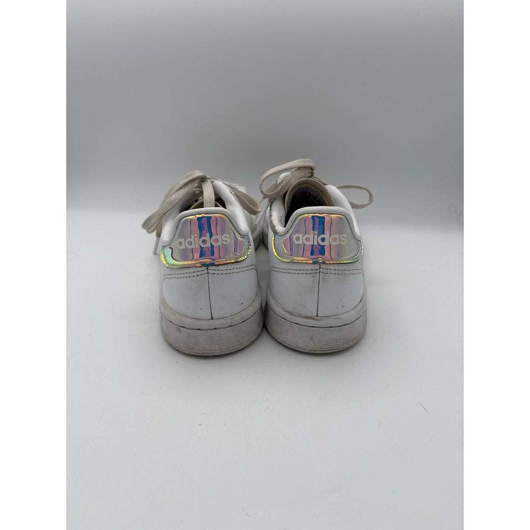 Women’s Adidas Size 7.5 White Tennis Shoes w/ Holographic Accents