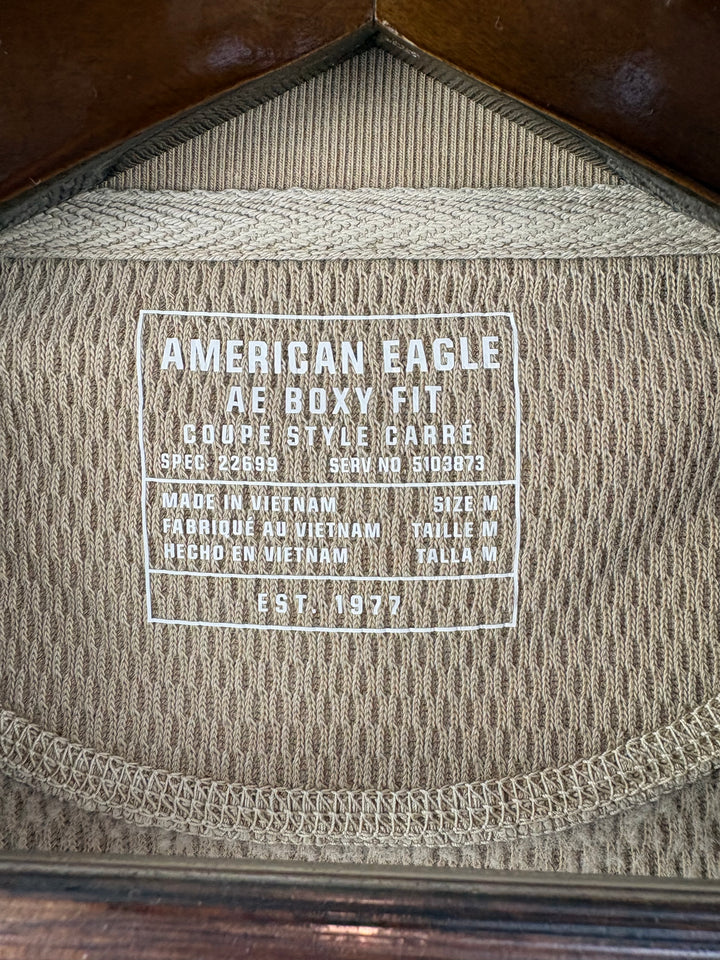 Men’s American Eagle Medium Beige Brown Long Sleeve Henley