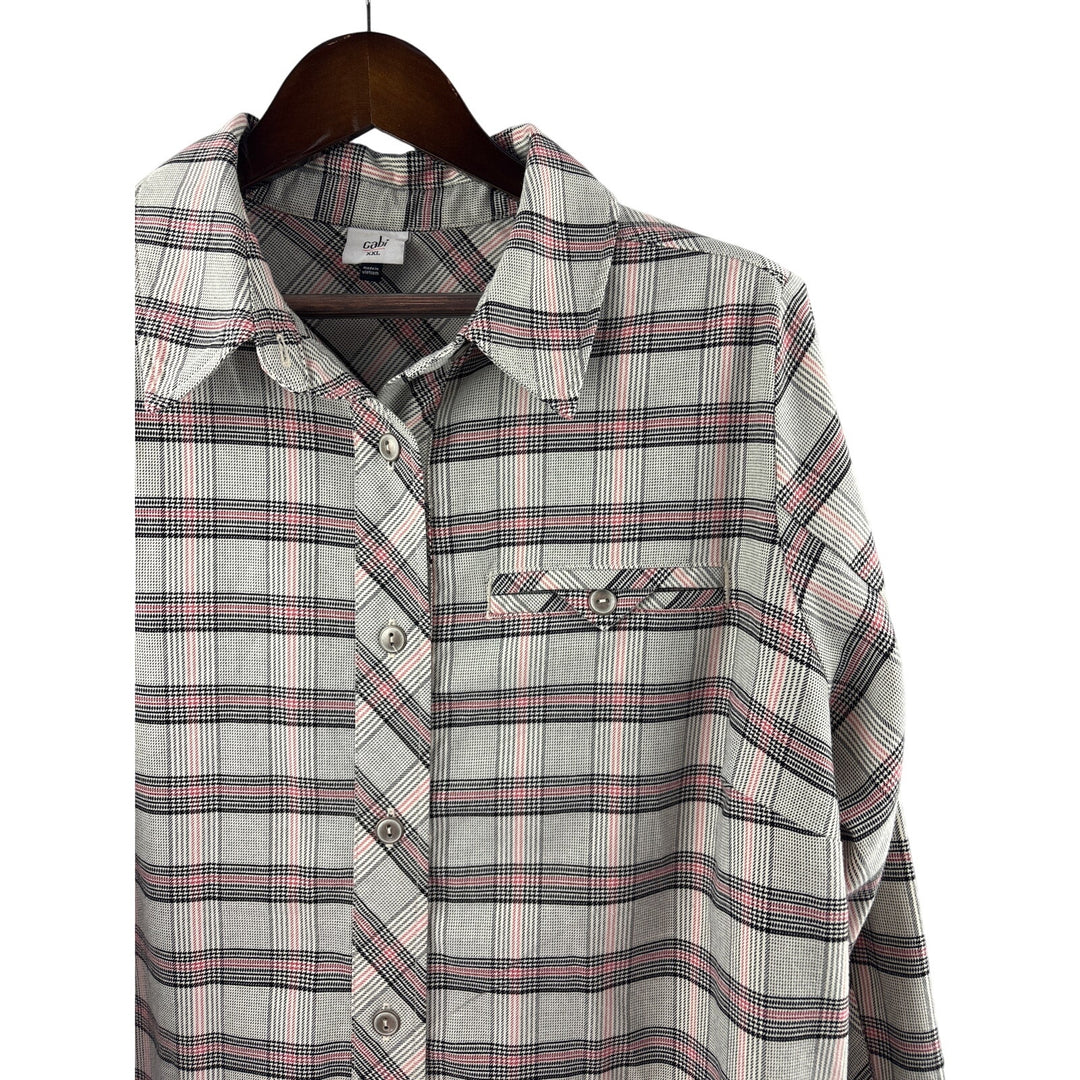Women’s Cabi XXL Cream, Red, & Black Plaid Button Up Shirt