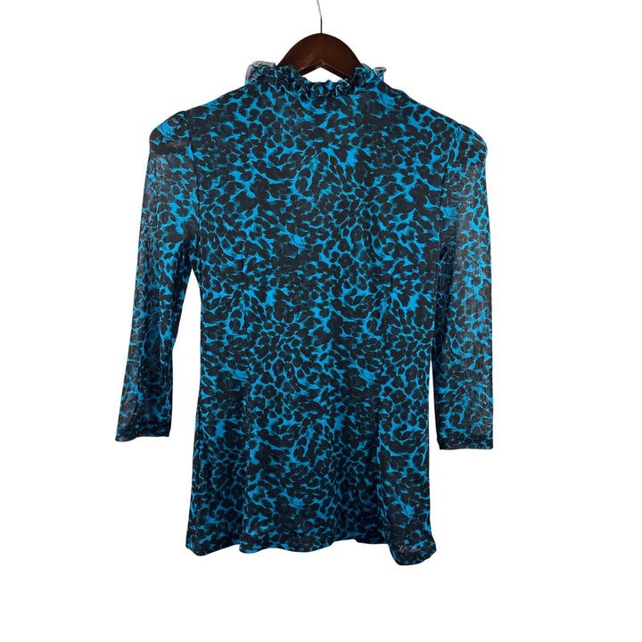 Women’s I.n.c International Concepts Medium Teal & Black Leopard Print Blouse