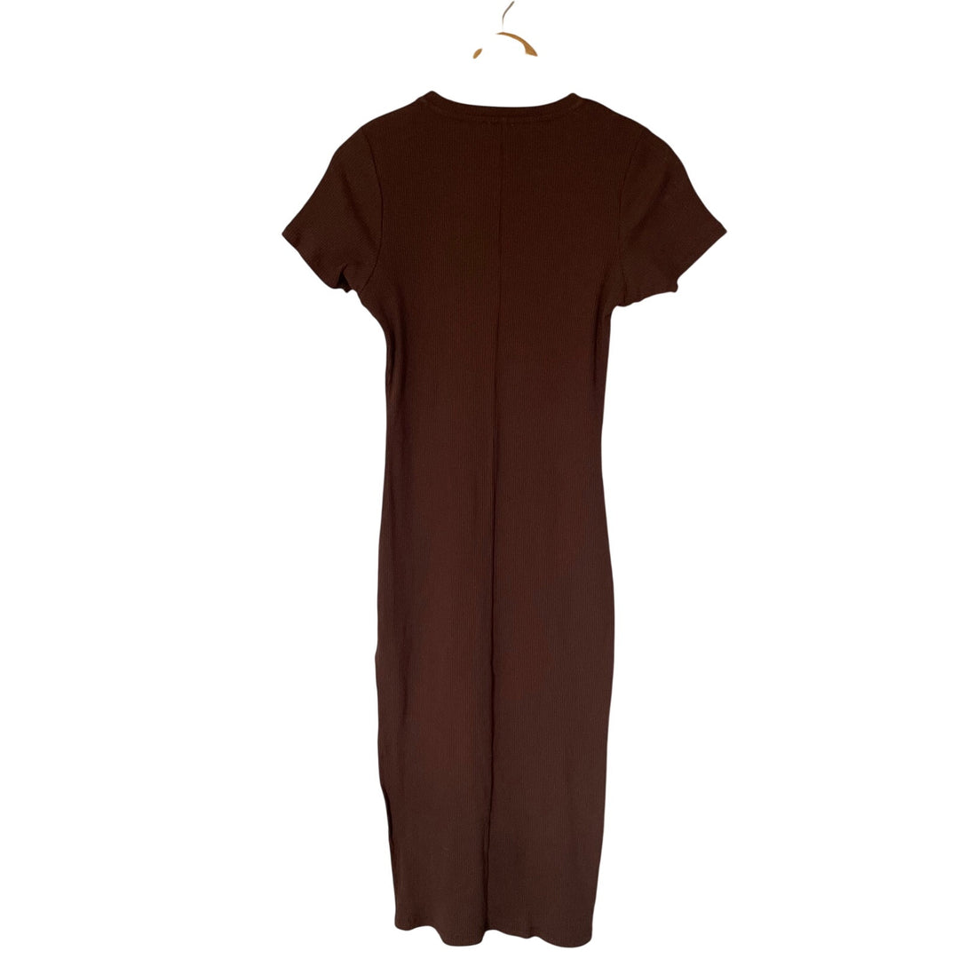 Cotton On Chocolate Brown T shirt Ribbed Maxi Dress Minimalist Basic Casual sz M
