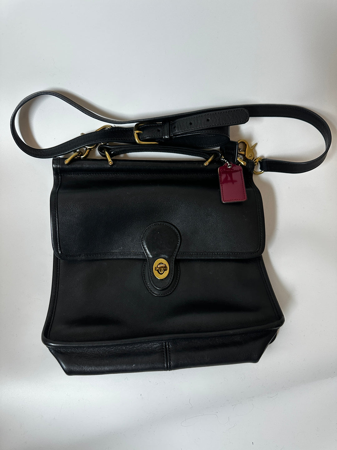 Coach Black Leather Turnlock Briefcase Messenger Crossbody Bag Brass Hardware