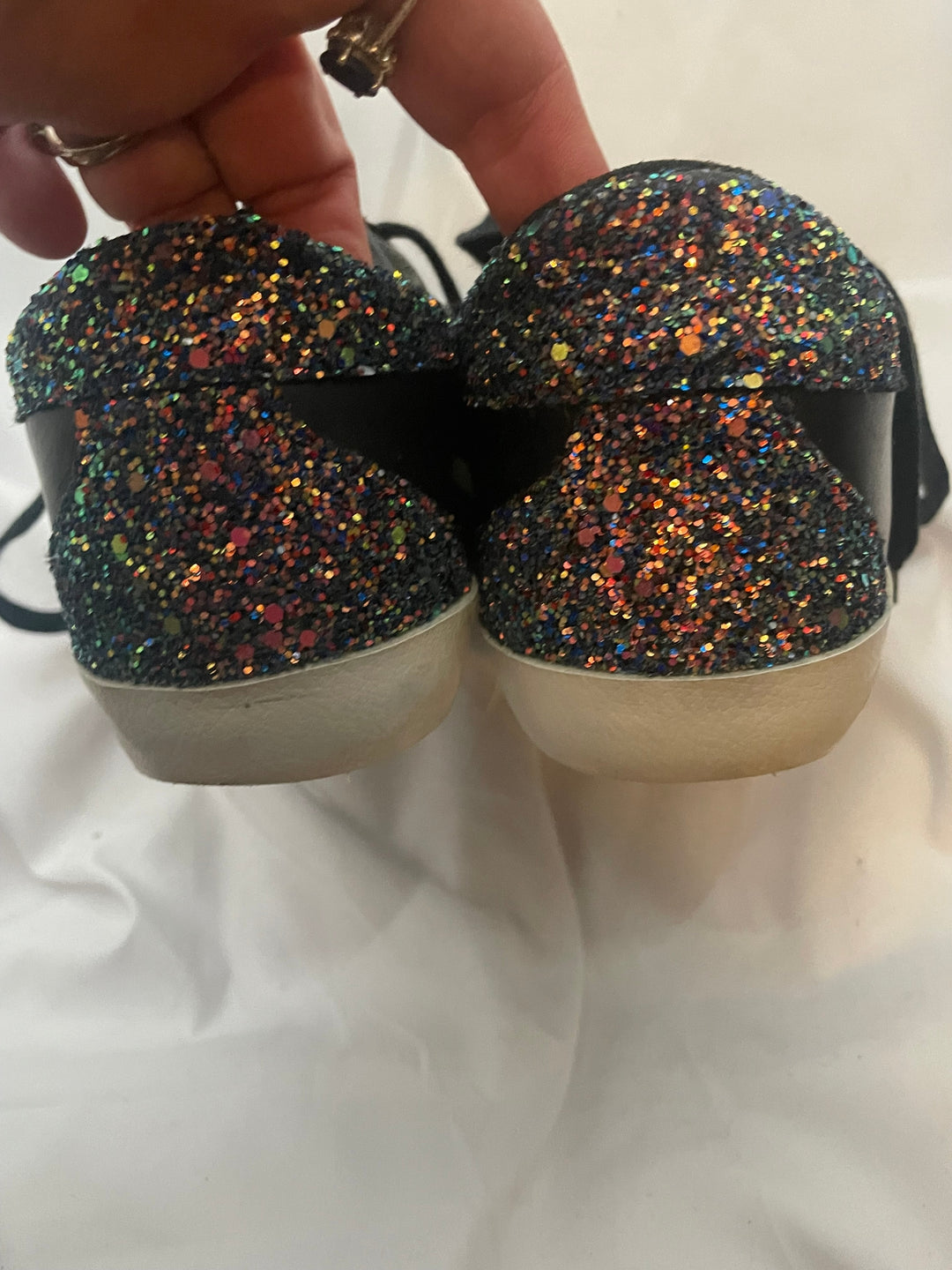 Golden Goose Super-Star low-top leather sneakers in black with a contrasting blue star and glitter heel tab. Size 37 Women&
