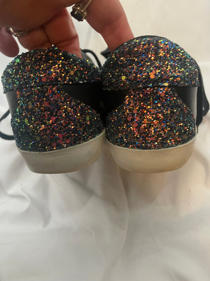 Golden Goose Super-Star low-top leather sneakers in black with a contrasting blue star and glitter heel tab. Size 37 Women&