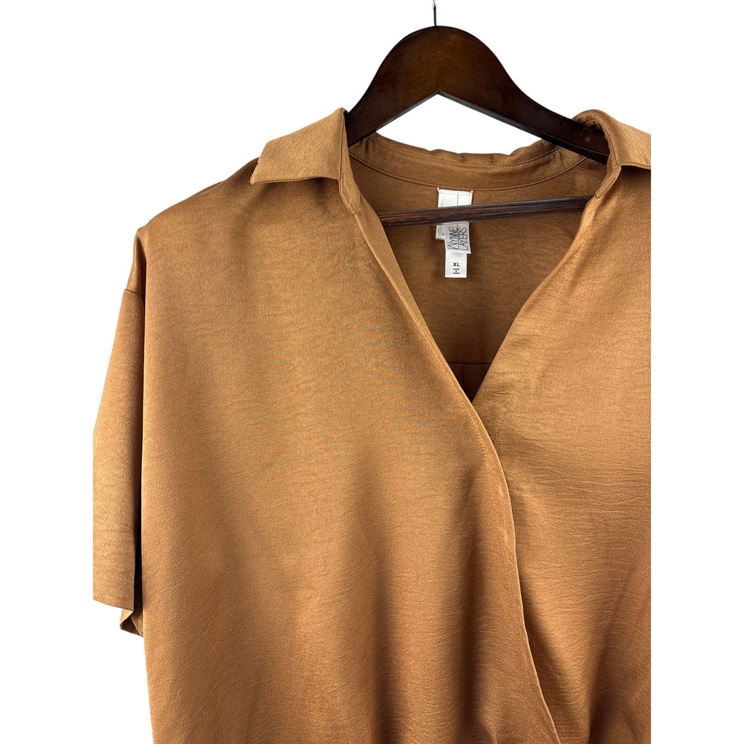 Women’s Wynne Layers XL Chocolate Brown Short Sleeve Blouse