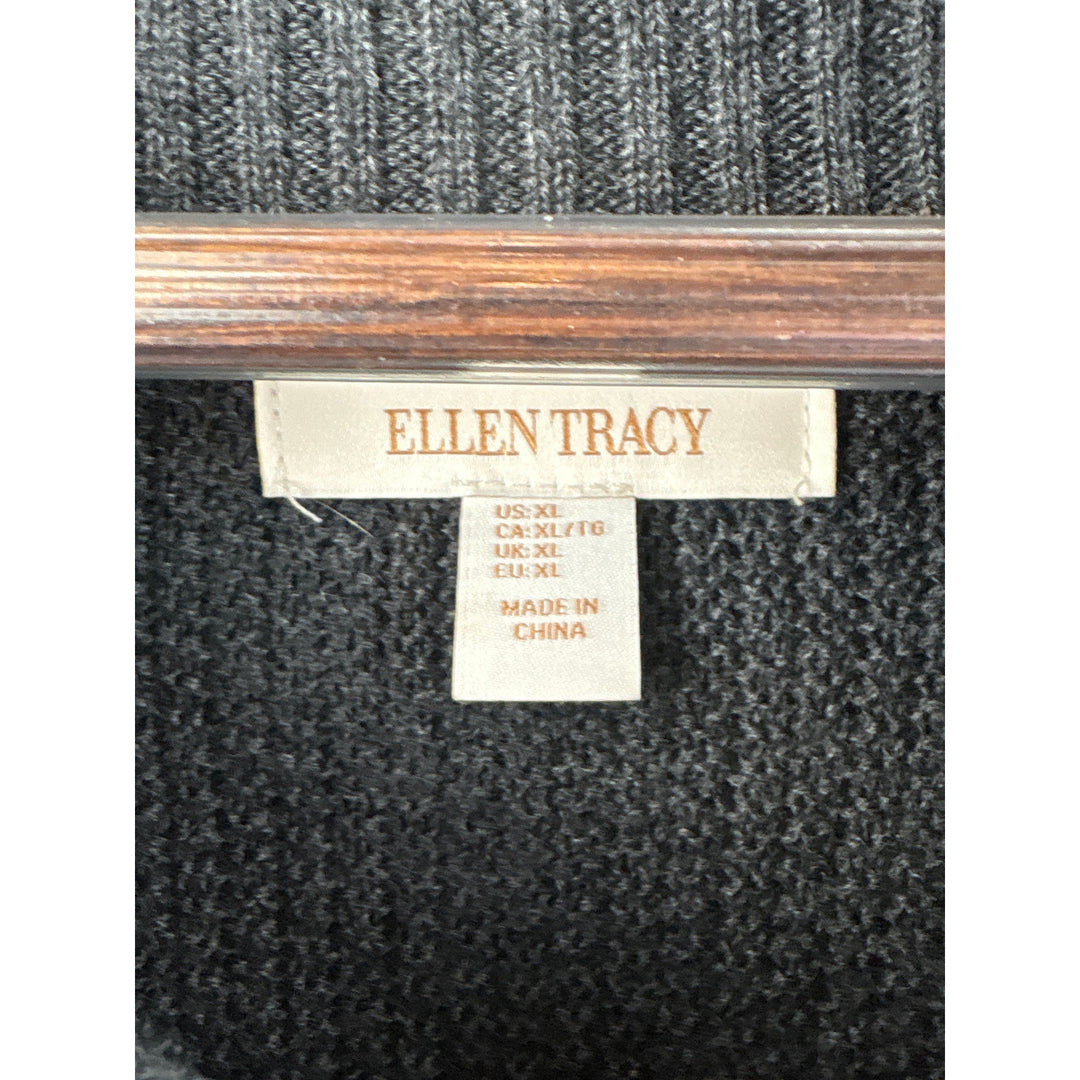 Women’s Ellen Tracy XL Dark Gray Cardigan w/ Black Leather Closures