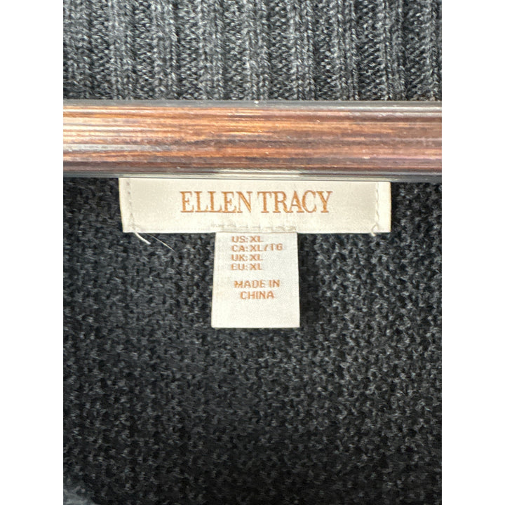 Women’s Ellen Tracy XL Dark Gray Cardigan w/ Black Leather Closures