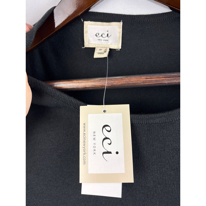 Women’s eci Medium Black Knit Sweater Dress w/ White Abstract Pattern